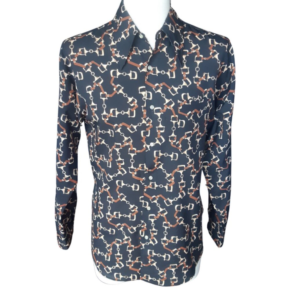 Vintage Hardy Amies Men's 1970's Nylon Black Button Up Shirt
